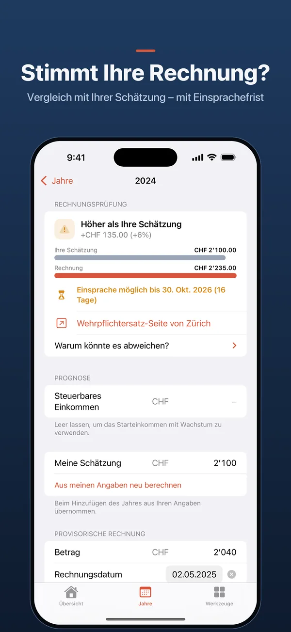 Stimmt Ihre Rechnung? – Vergleich mit Ihrer Schätzung – mit Einsprachefrist