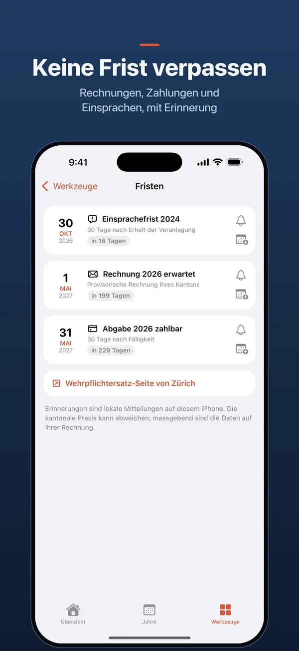 Keine Frist verpassen – Rechnungen, Zahlungen und Einsprachen, mit Erinnerung