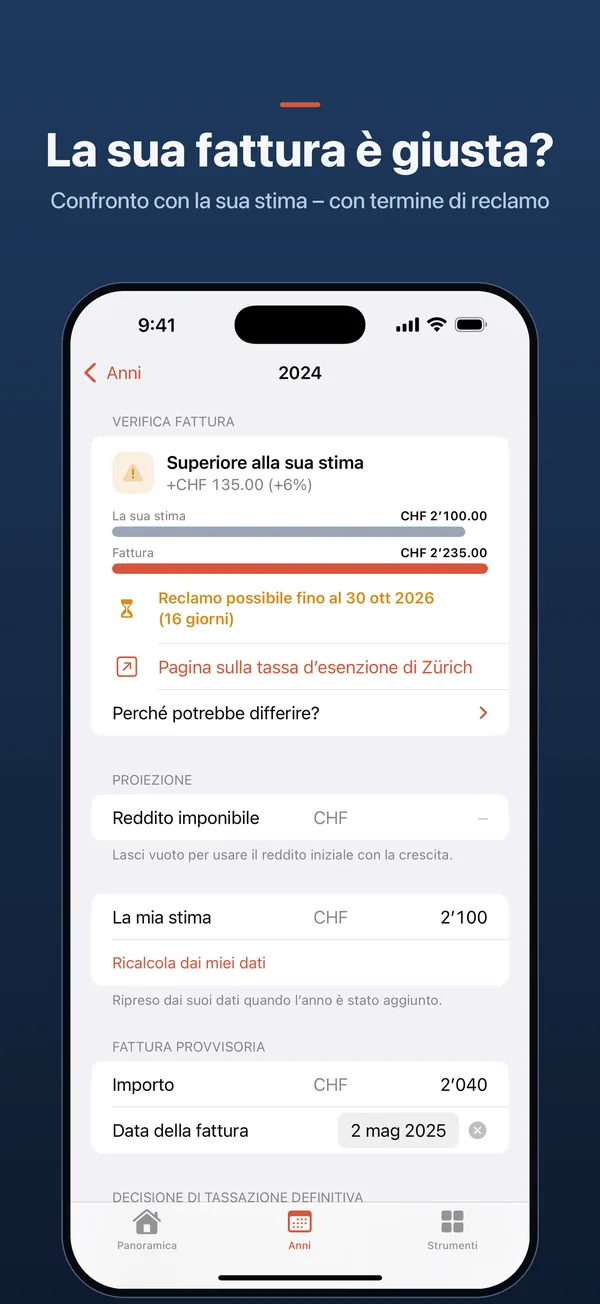 La sua fattura è giusta? – Confronto con la sua stima – con termine di reclamo